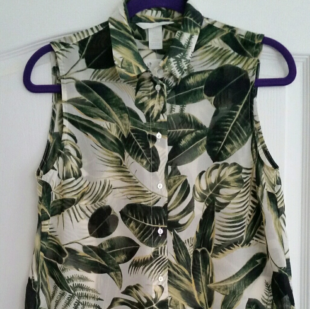 Leaf Print Sleeveless Blouse Size 4